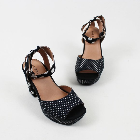 Torrid Black White Polka Dot Block Heel Platform Sandals - Picture 2 of 16